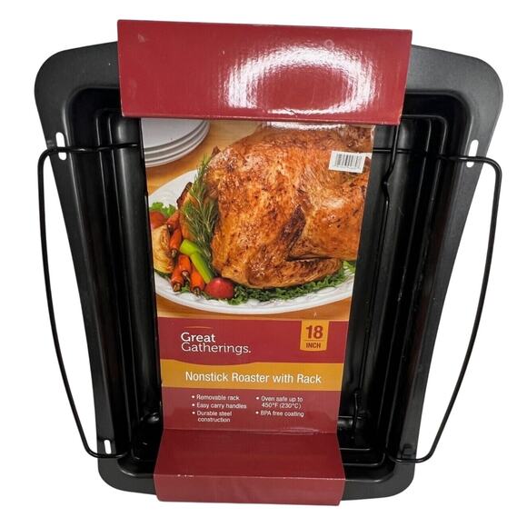 Great Gathering Roasting Pan 18 in Stainless Steel w/Rack - Picture 1 of 4